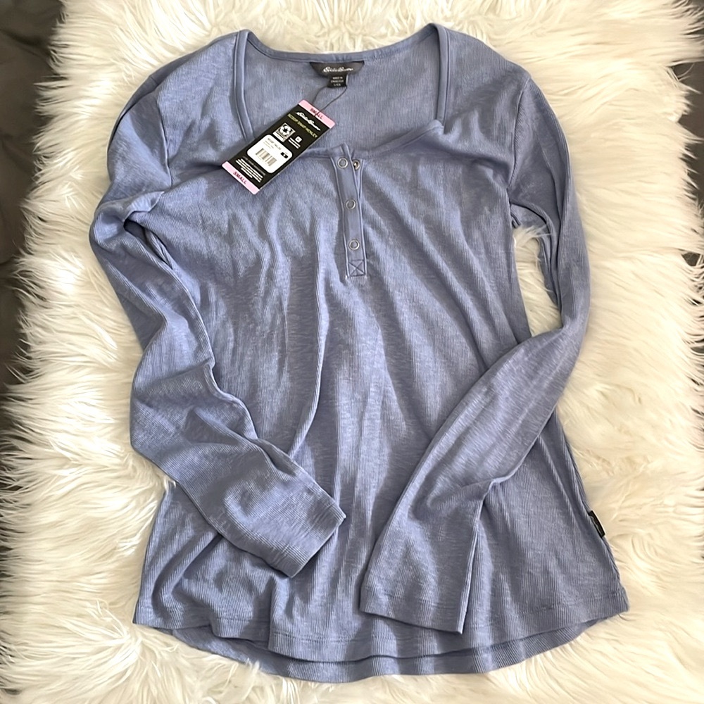 EDDIE BAUER scoop snap henley colony blue women’s small